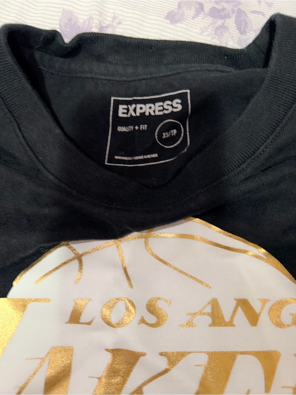 Express Black Tee with Gold Foil Los Angeles Graphic